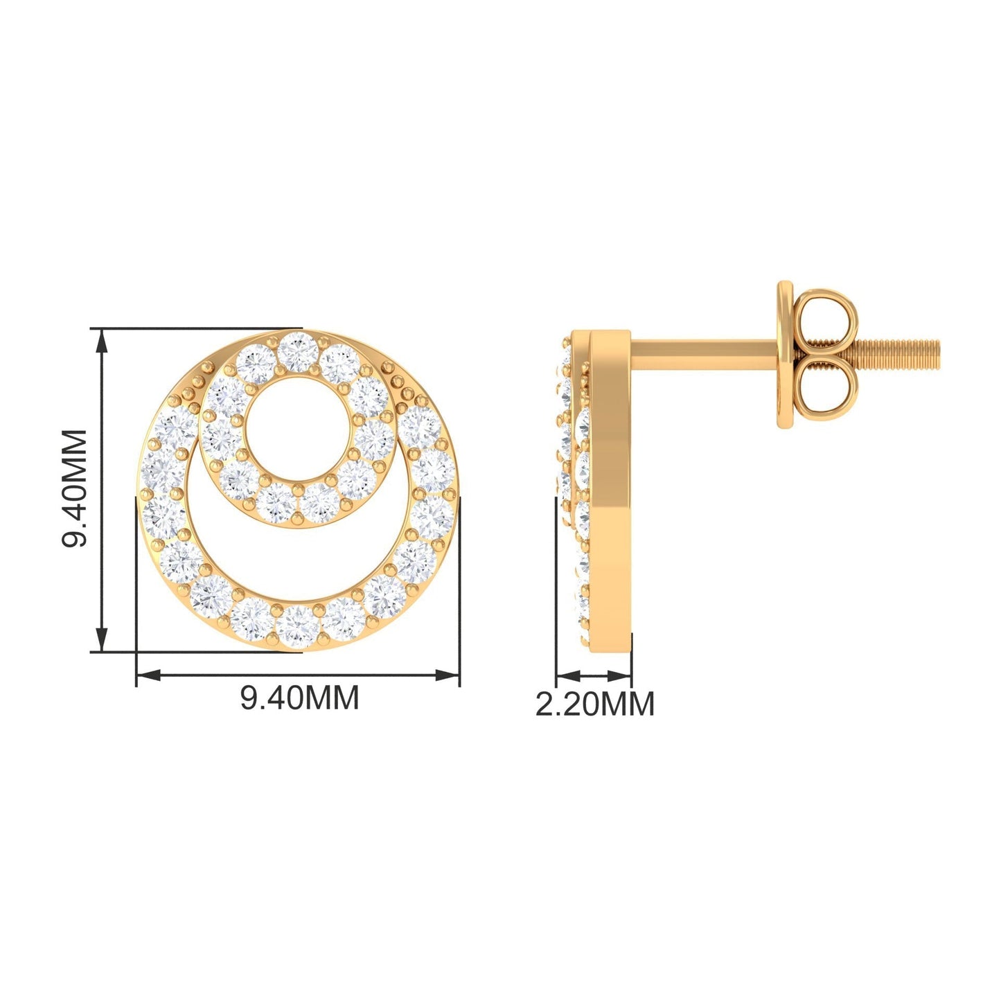 Double Circle Stud Earrings with 0.50 TCW Round Cut Moissanite