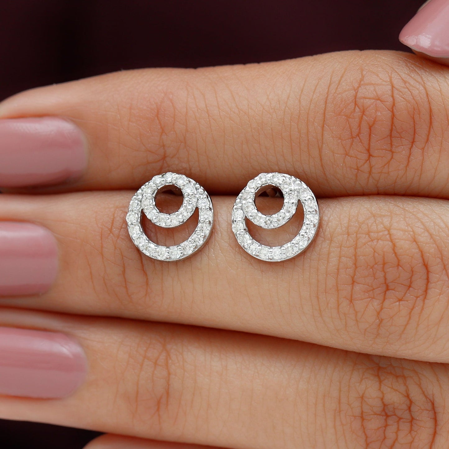 Double Circle Stud Earrings with 0.50 TCW Round Cut Moissanite