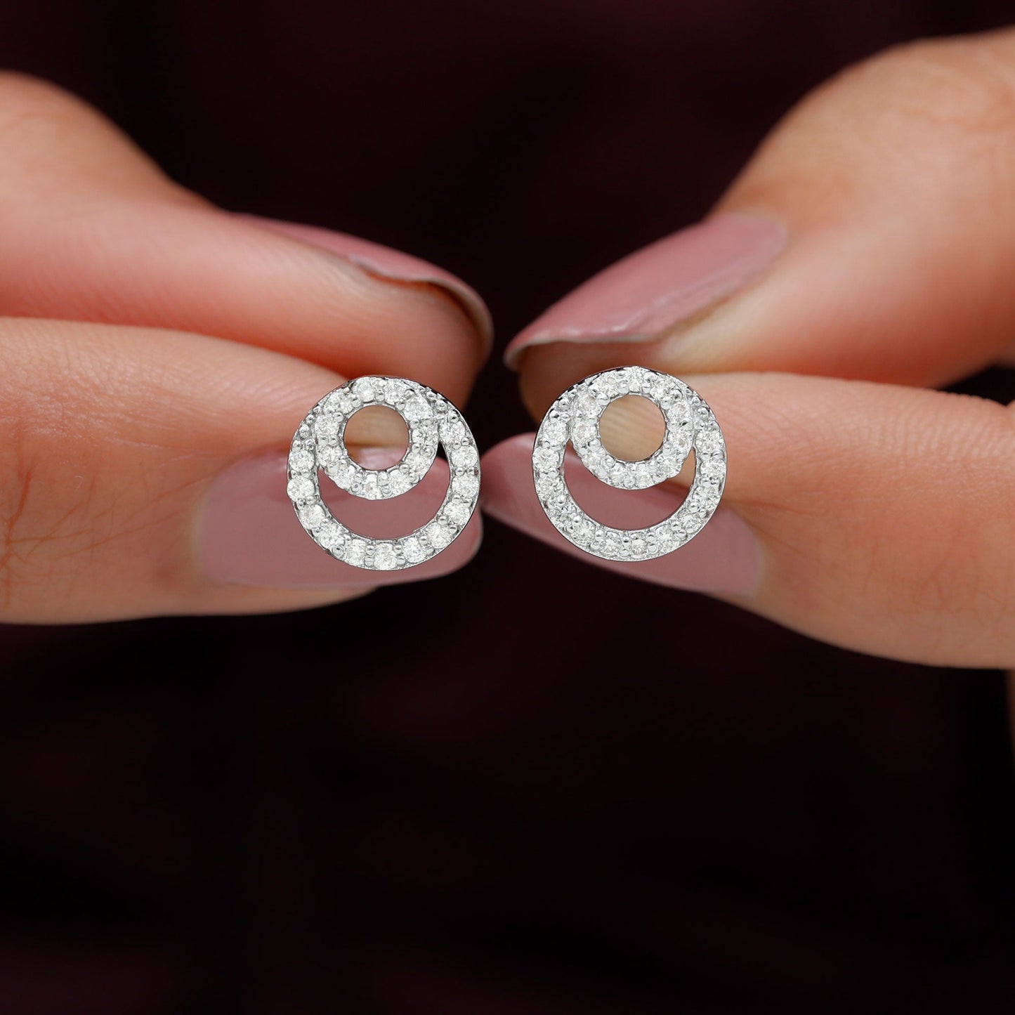 Double Circle Stud Earrings with 0.50 TCW Round Cut Moissanite