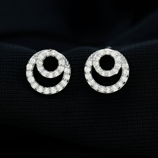 Double Circle Stud Earrings with 0.50 TCW Round Cut Moissanite