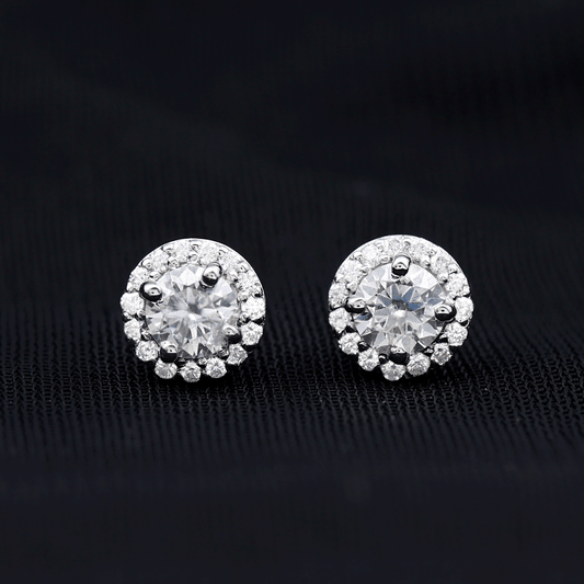 Halo Stud Earrings with 0.45 CT Round Cut Moissanite