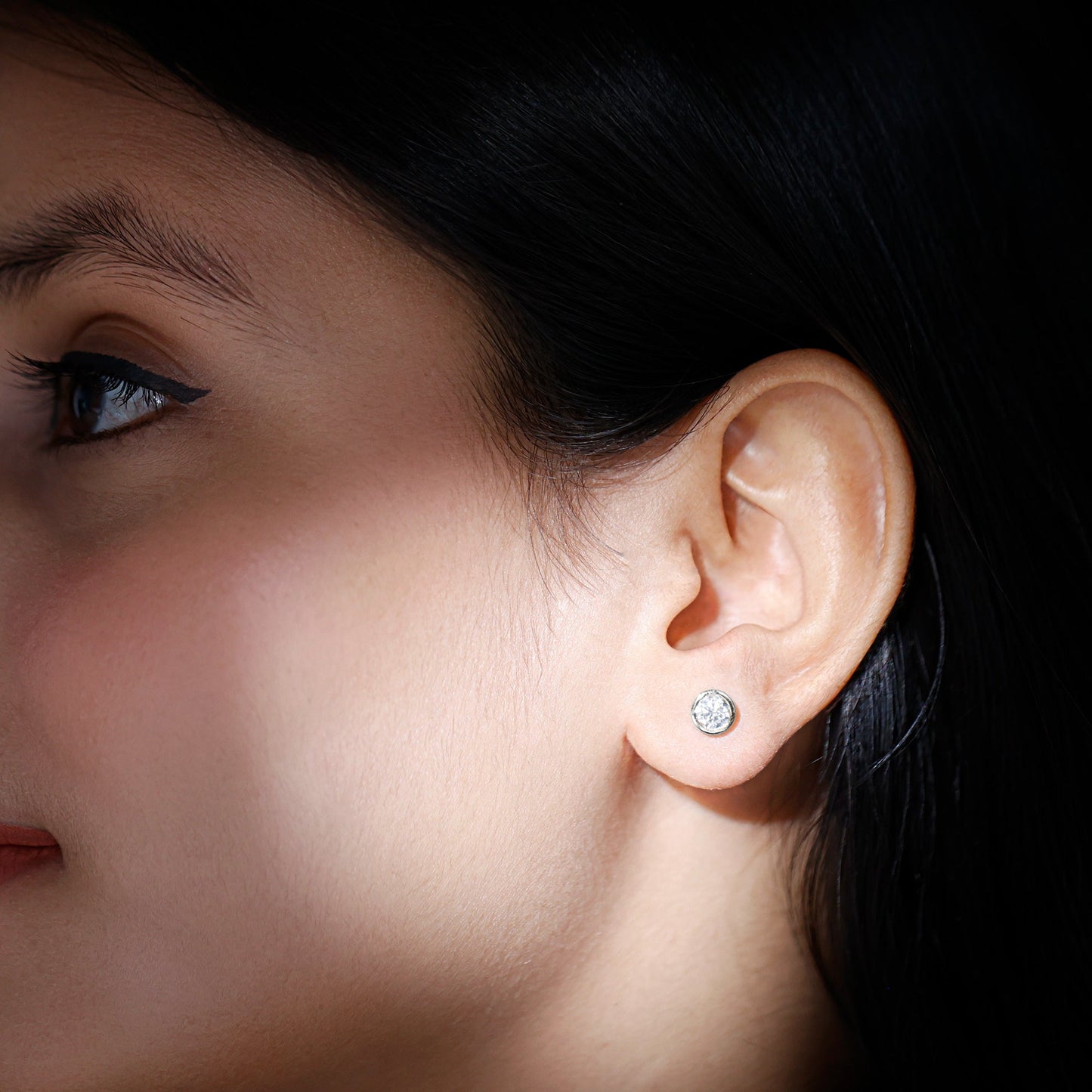 Bezel Stud Earrings with 1.05 CT Round Cut Moissanite