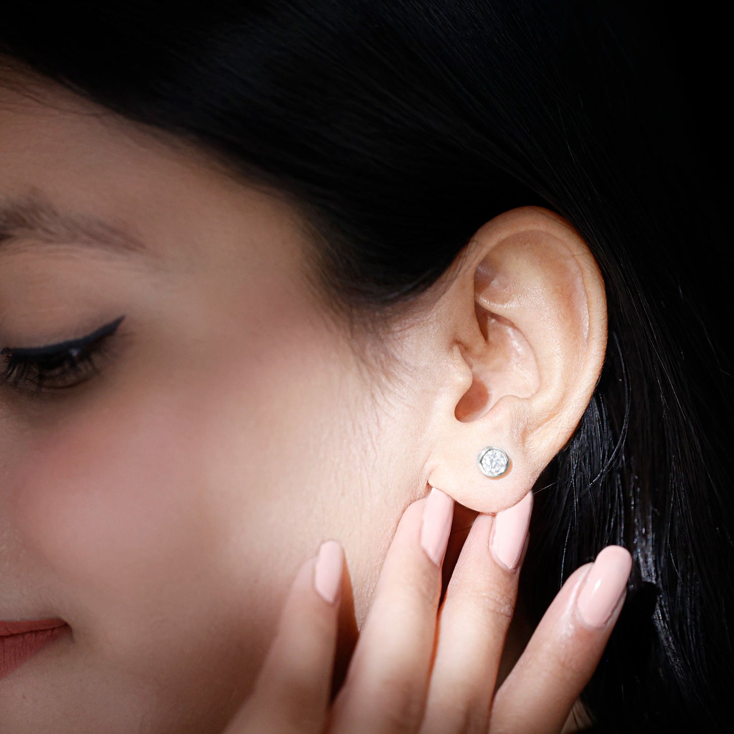 Bezel Stud Earrings with 1.05 CT Round Cut Moissanite