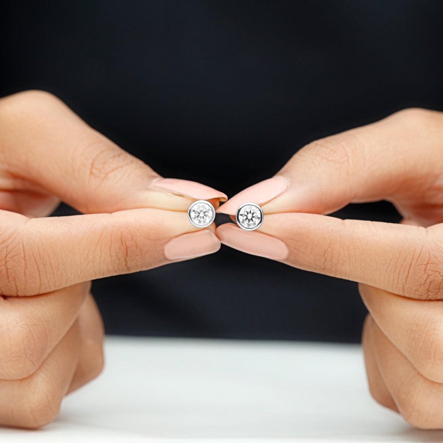 Bezel Stud Earrings with 1.05 CT Round Cut Moissanite