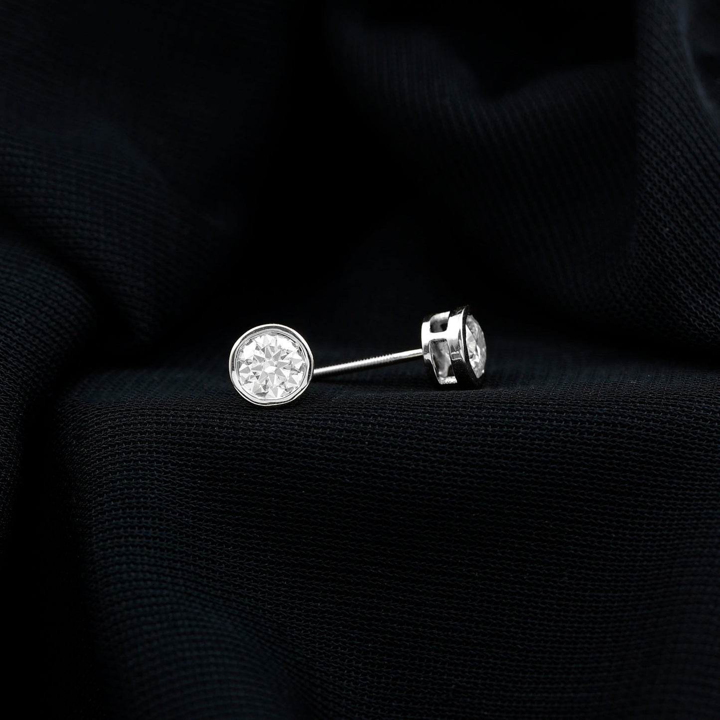 Bezel Stud Earrings with 1.05 CT Round Cut Moissanite