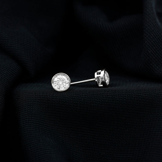 Bezel Stud Earrings with 1.05 CT Round Cut Moissanite