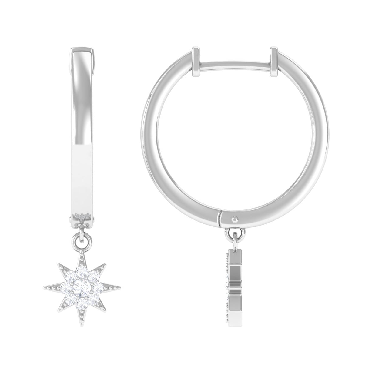 Star Hoop Drop Stud Earrings with 0.25 TCW Round Cut Moissanite
