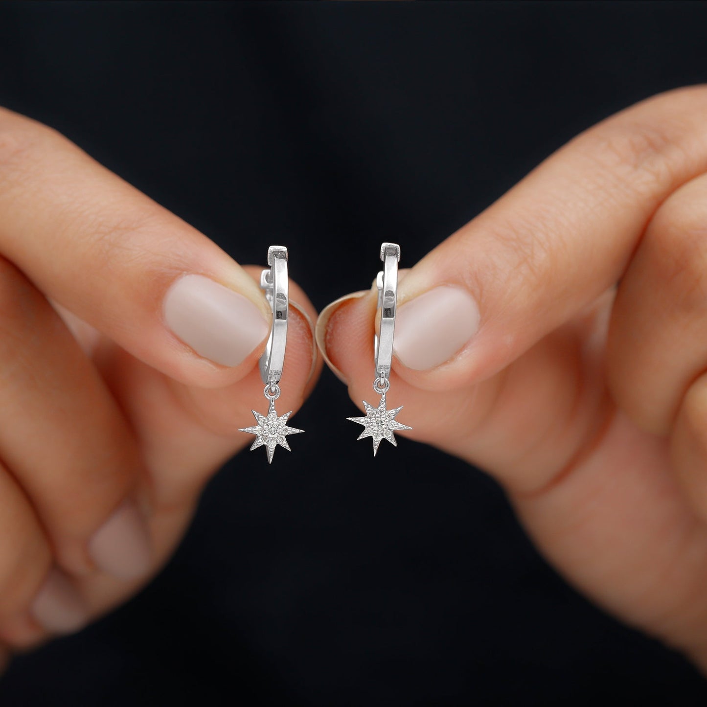 Star Hoop Drop Stud Earrings with 0.25 TCW Round Cut Moissanite