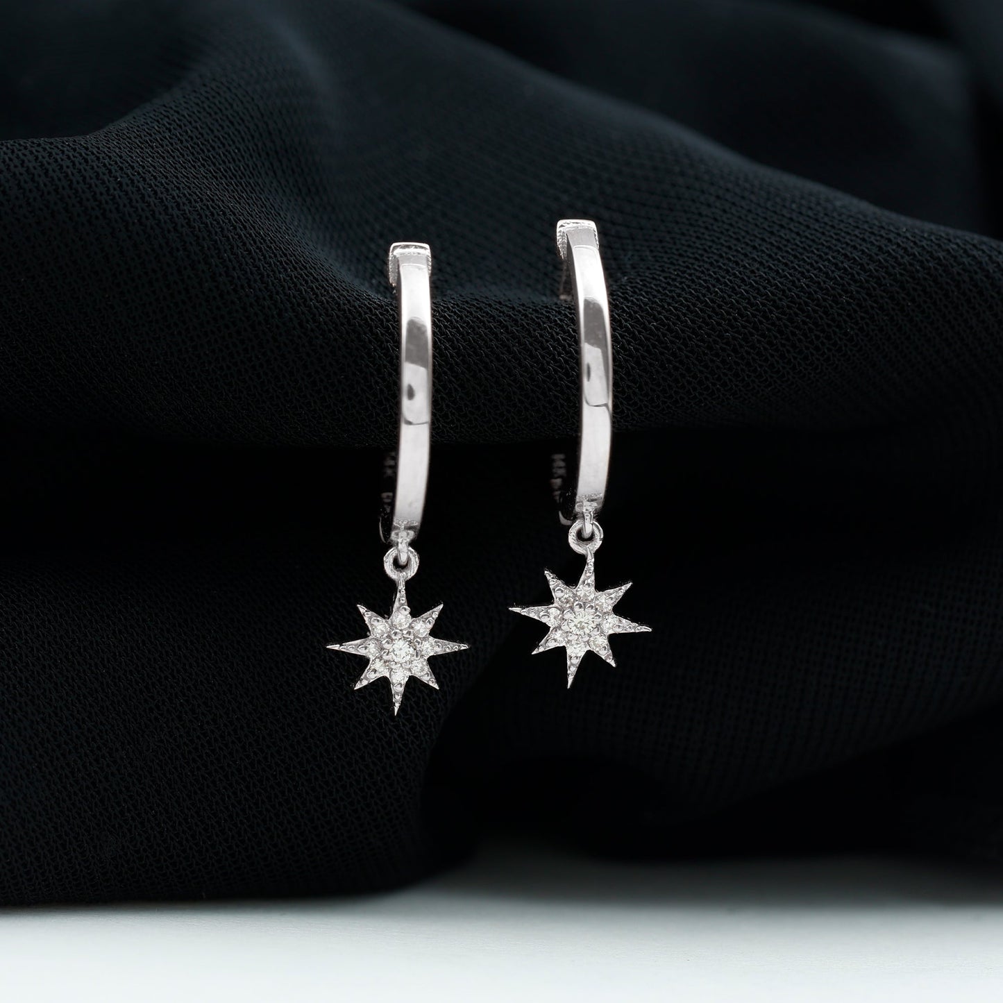 Star Hoop Drop Stud Earrings with 0.25 TCW Round Cut Moissanite