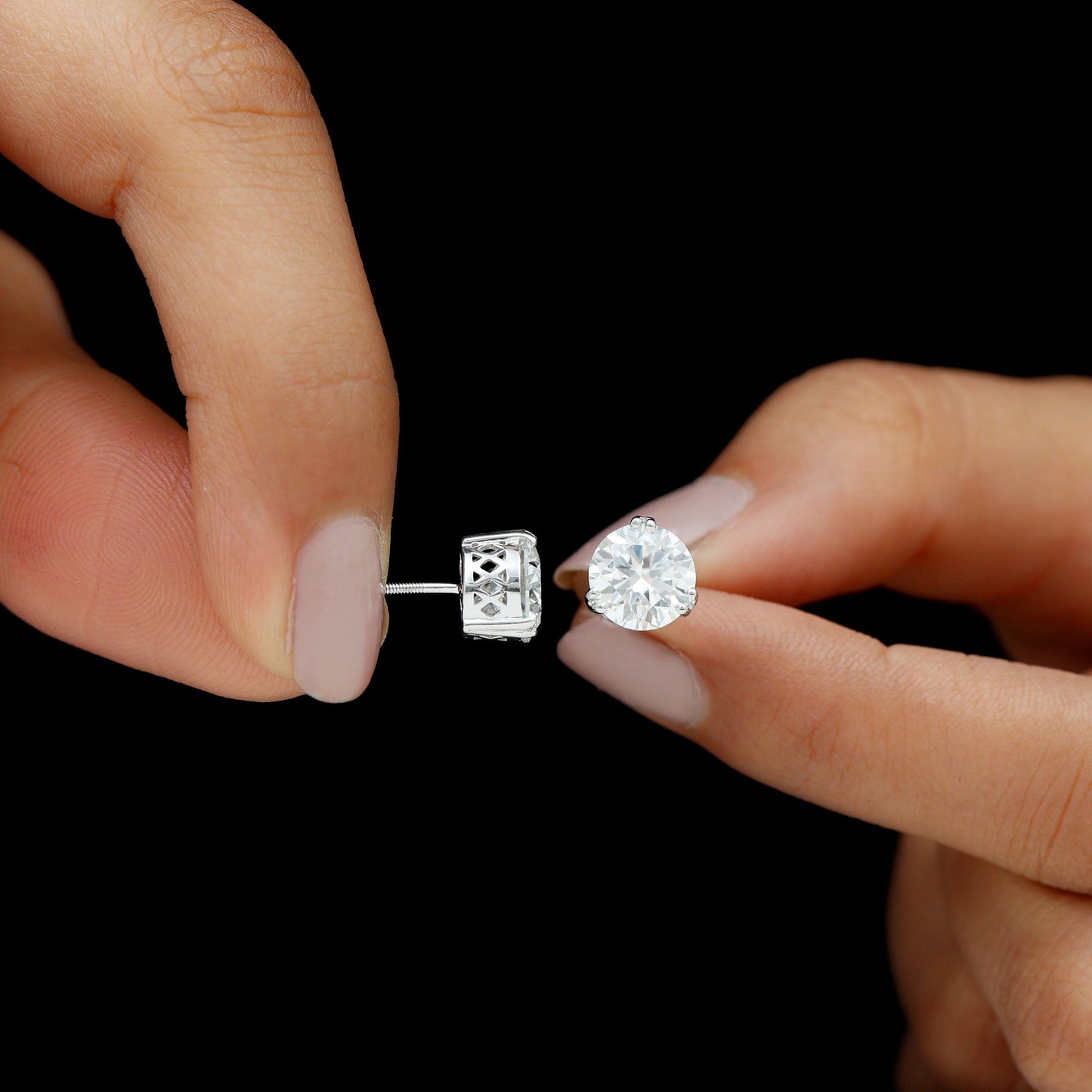 Solitaire Stud Earrings with 4.0 CT Round Cut Moissanite