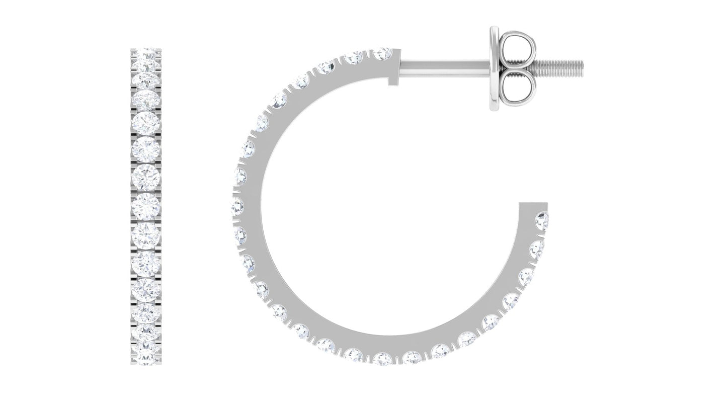 Hoop Stud Earrings with 1.26 TCW Round Cut Moissanite