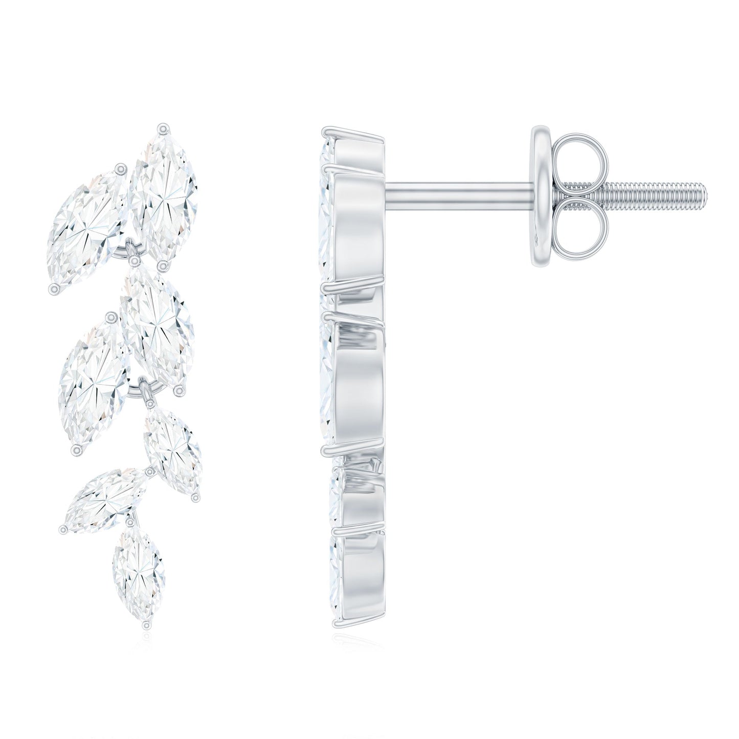 Leaf Dangle Stud Earrings with 0.85 TCW Marquise Cut Moissanite