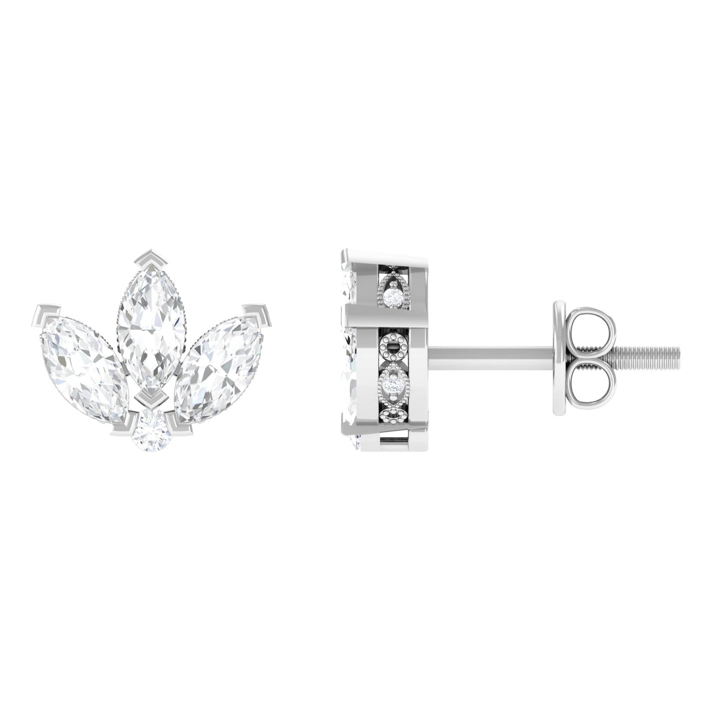 Stud Earrings with 1.25 CT Marquise Cut Moissanite