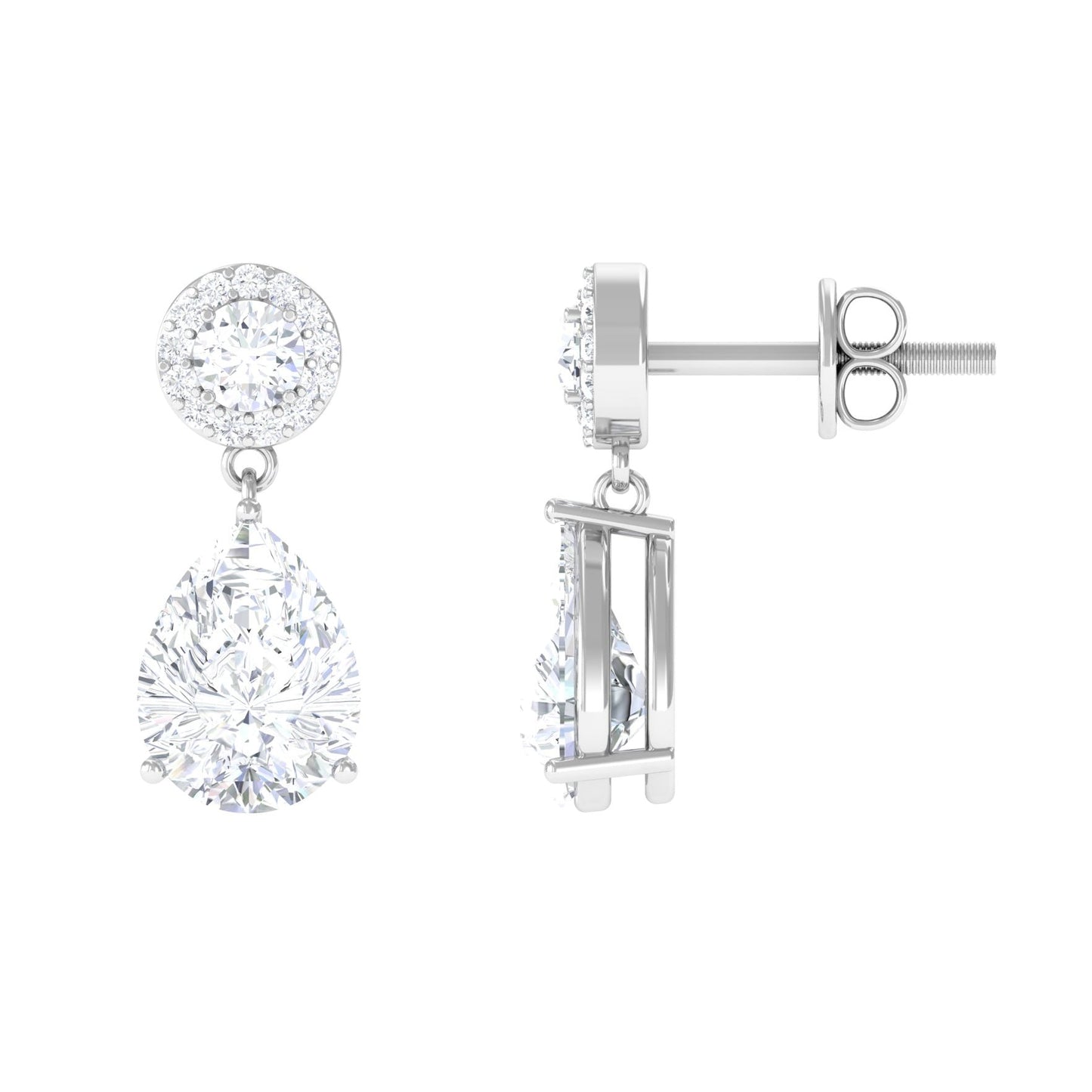 Drop Earrings Stud Earrings with 3.0 CT Pear & Round Cut Moissanite