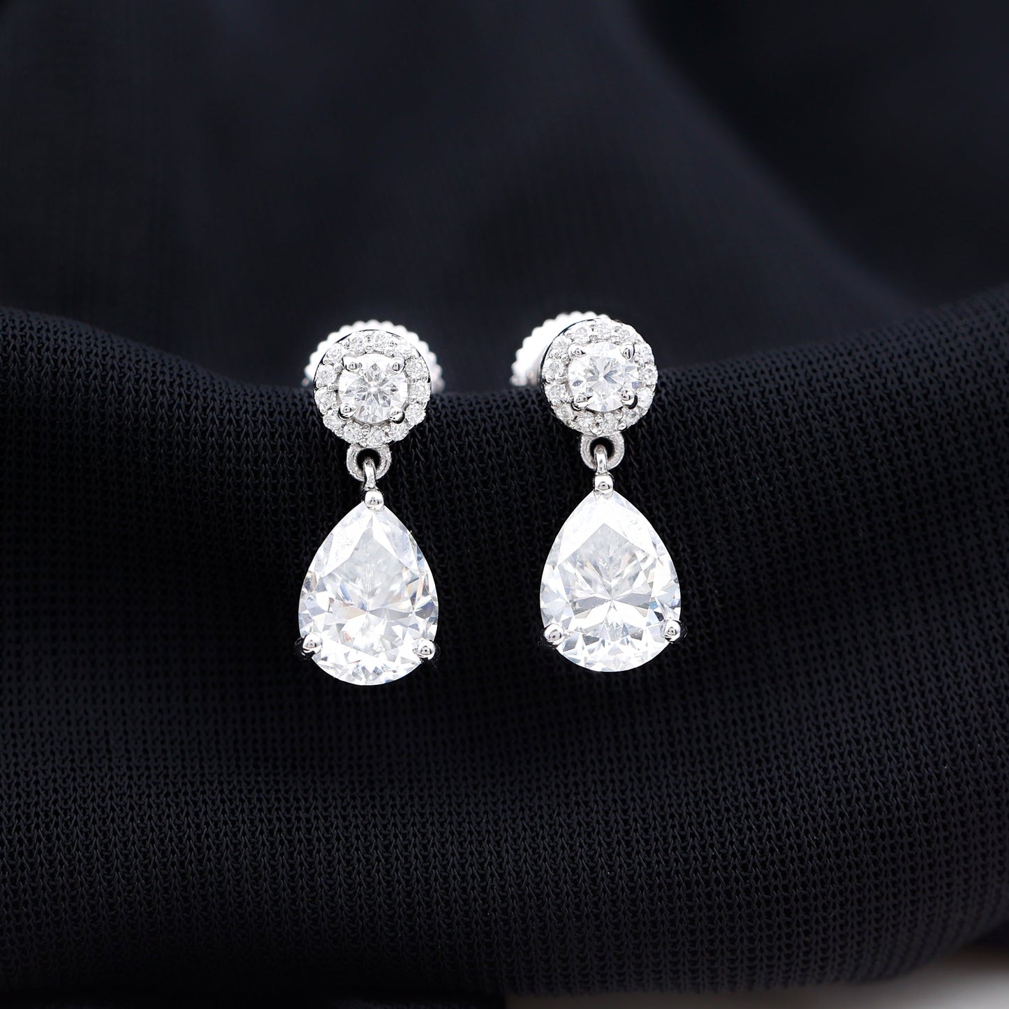 Drop Earrings Stud Earrings with 3.0 CT Pear & Round Cut Moissanite