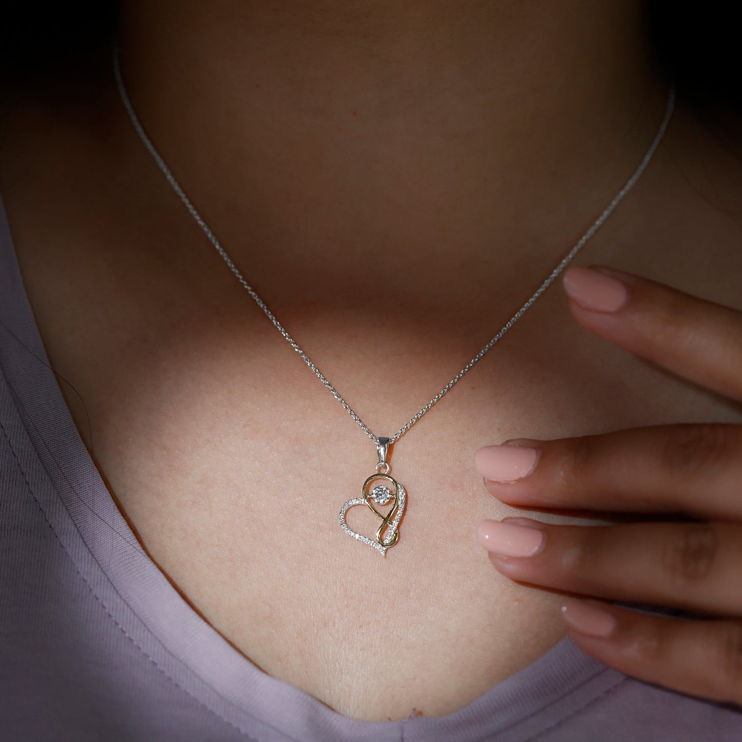 Infinity Heart Necklace with 0.35 TCW Round Cut Moissanite