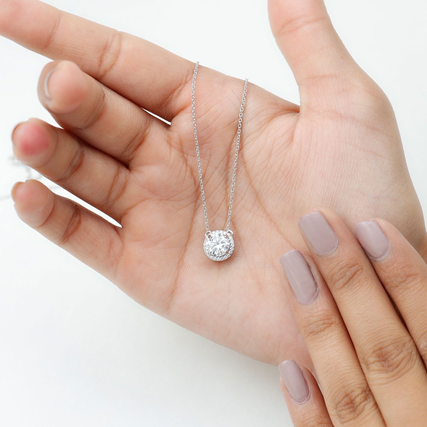 Halo Necklace with 1.0 CT Round Cut Moissanite