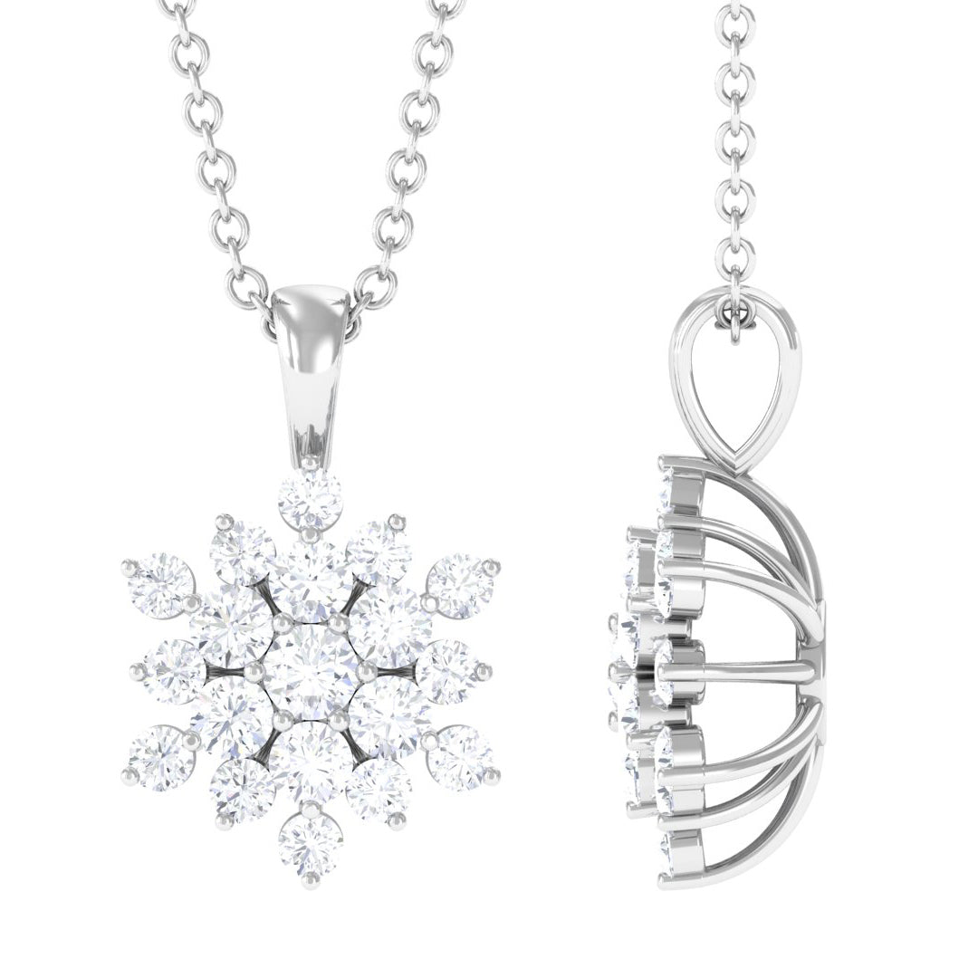 Snowflake Cluster Necklace with 0.85 TCW Round Cut Moissanite