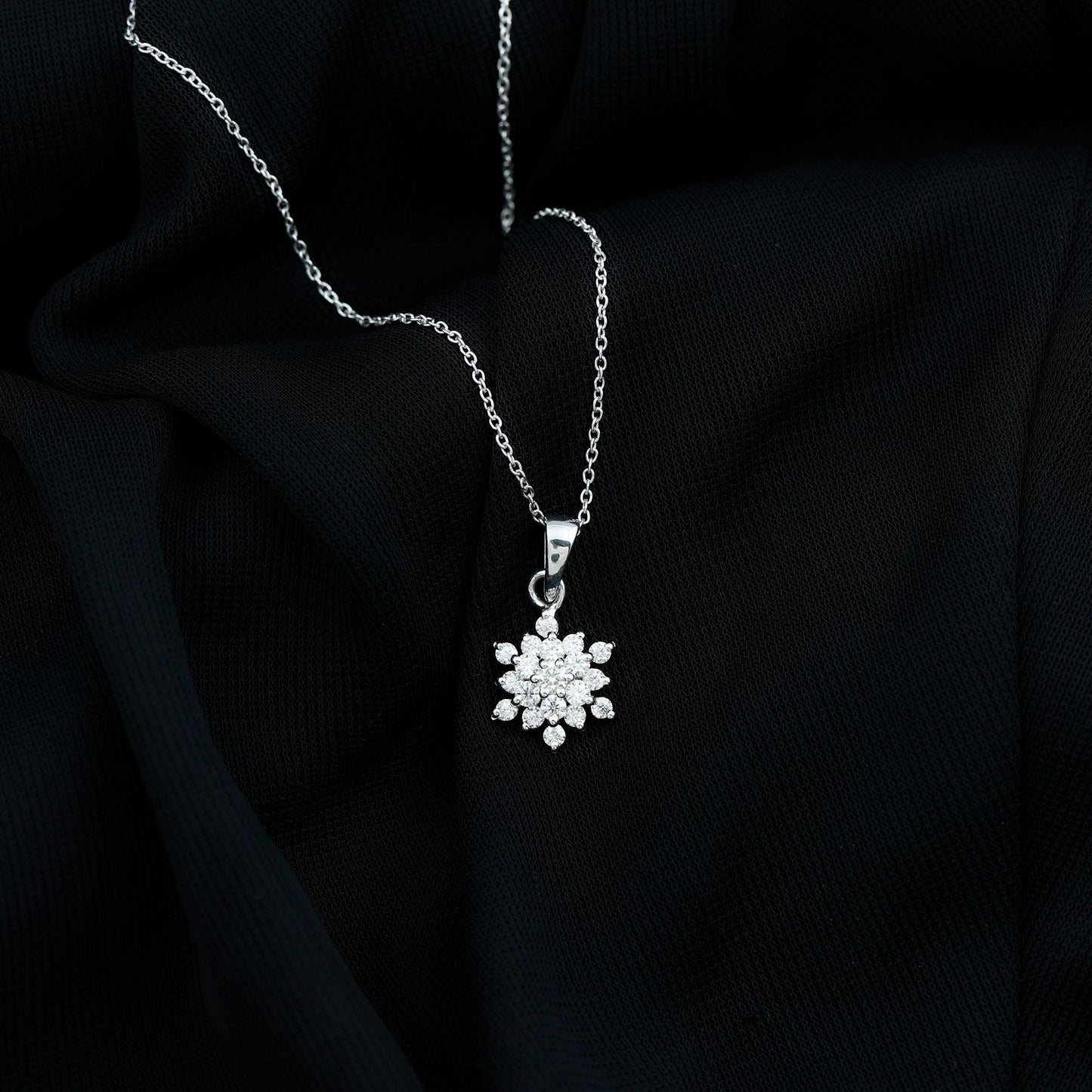 Snowflake Cluster Necklace with 0.85 TCW Round Cut Moissanite