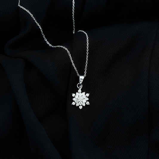 Snowflake Cluster Necklace with 0.85 TCW Round Cut Moissanite
