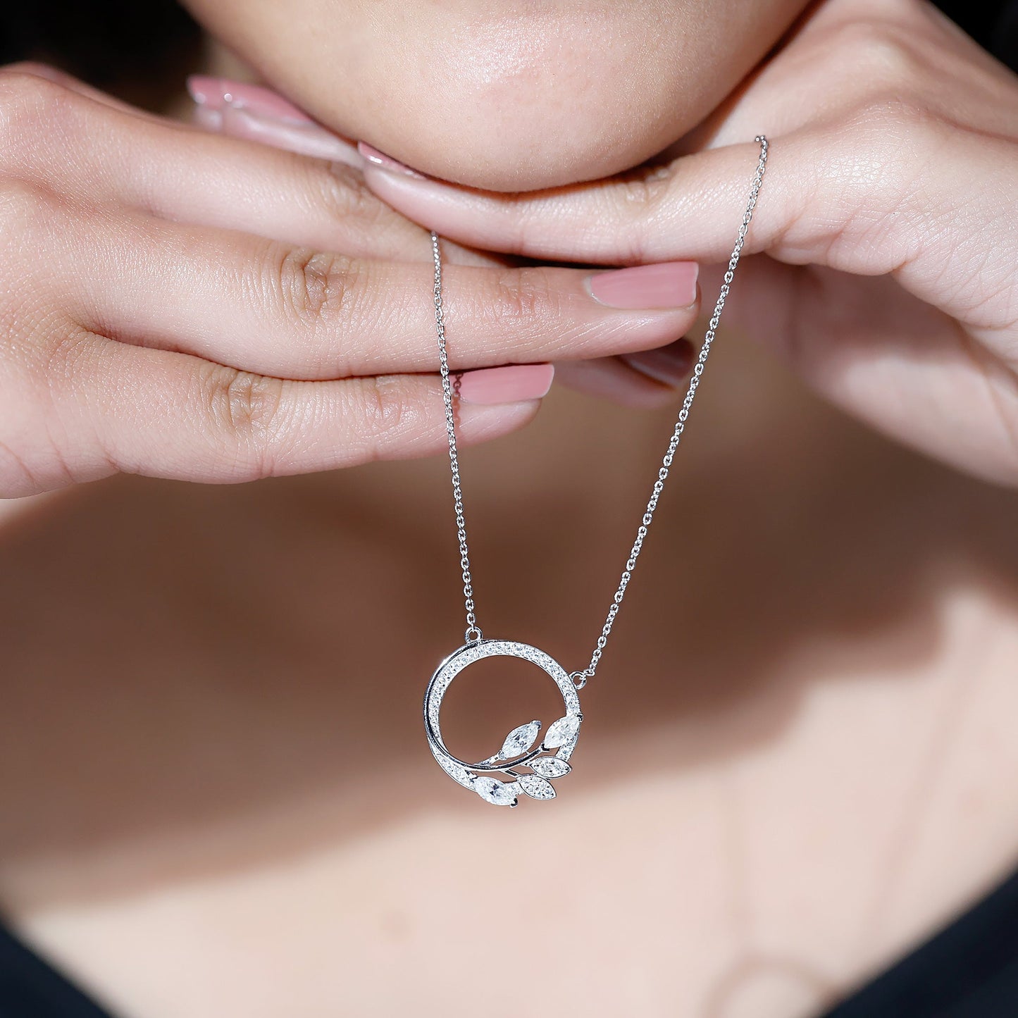 Leaf Eternity Necklace with 1.18 TCW Marquise & Round Cut Moissanite