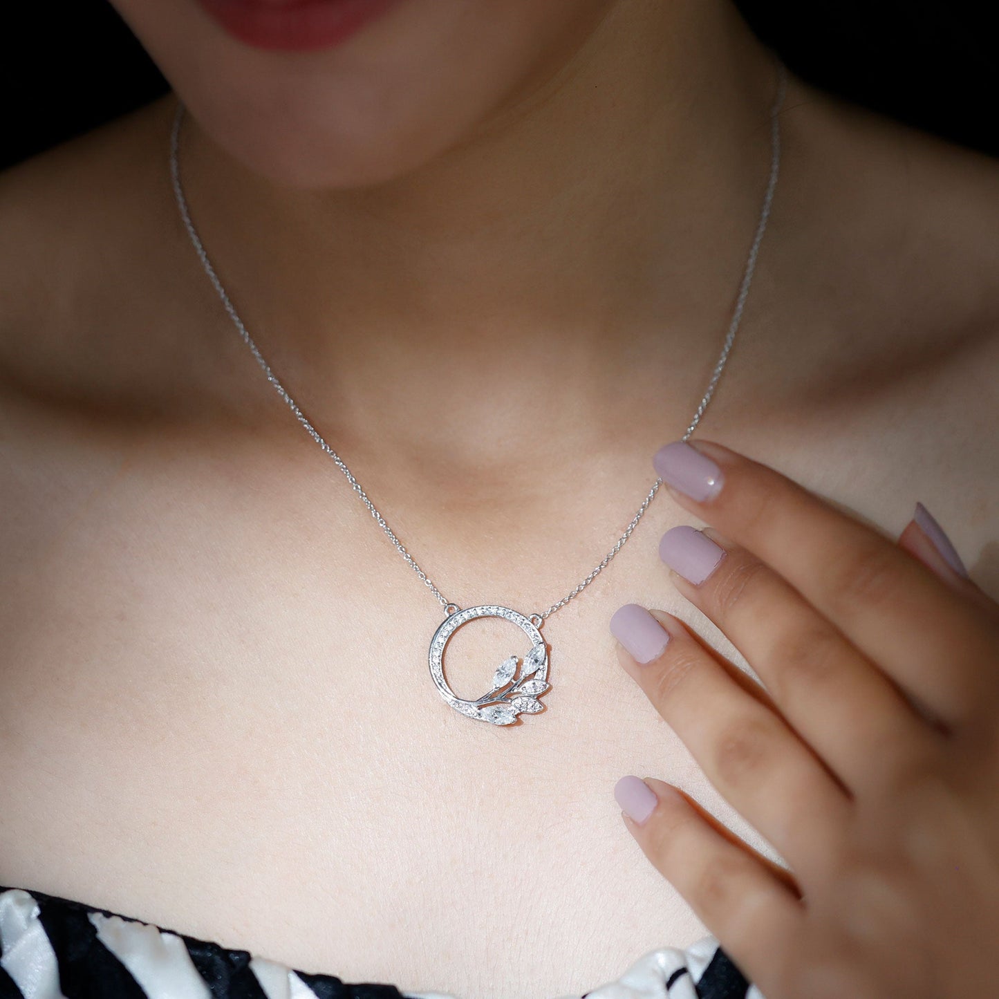Leaf Eternity Necklace with 1.18 TCW Marquise & Round Cut Moissanite