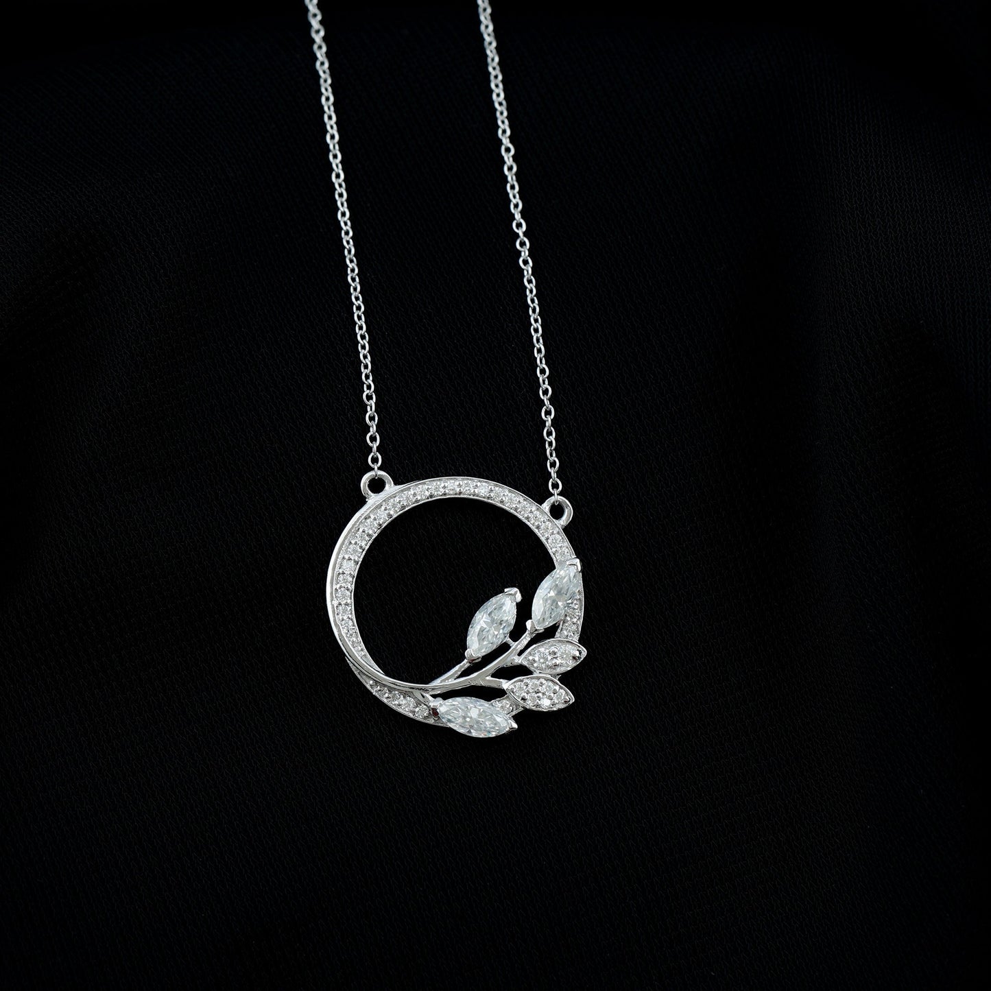 Leaf Eternity Necklace with 1.18 TCW Marquise & Round Cut Moissanite