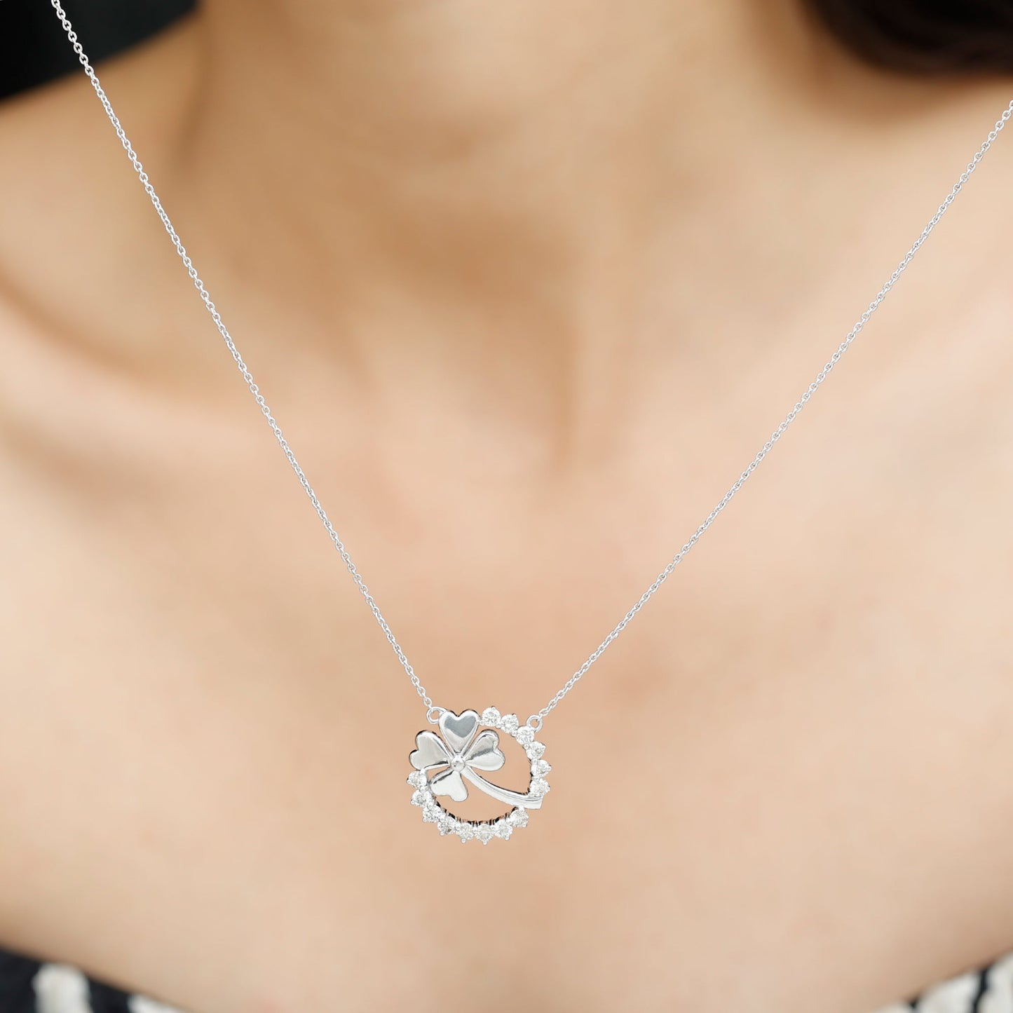 Clover Leaf Necklace with 1.26 TCW Round Cut Moissanite