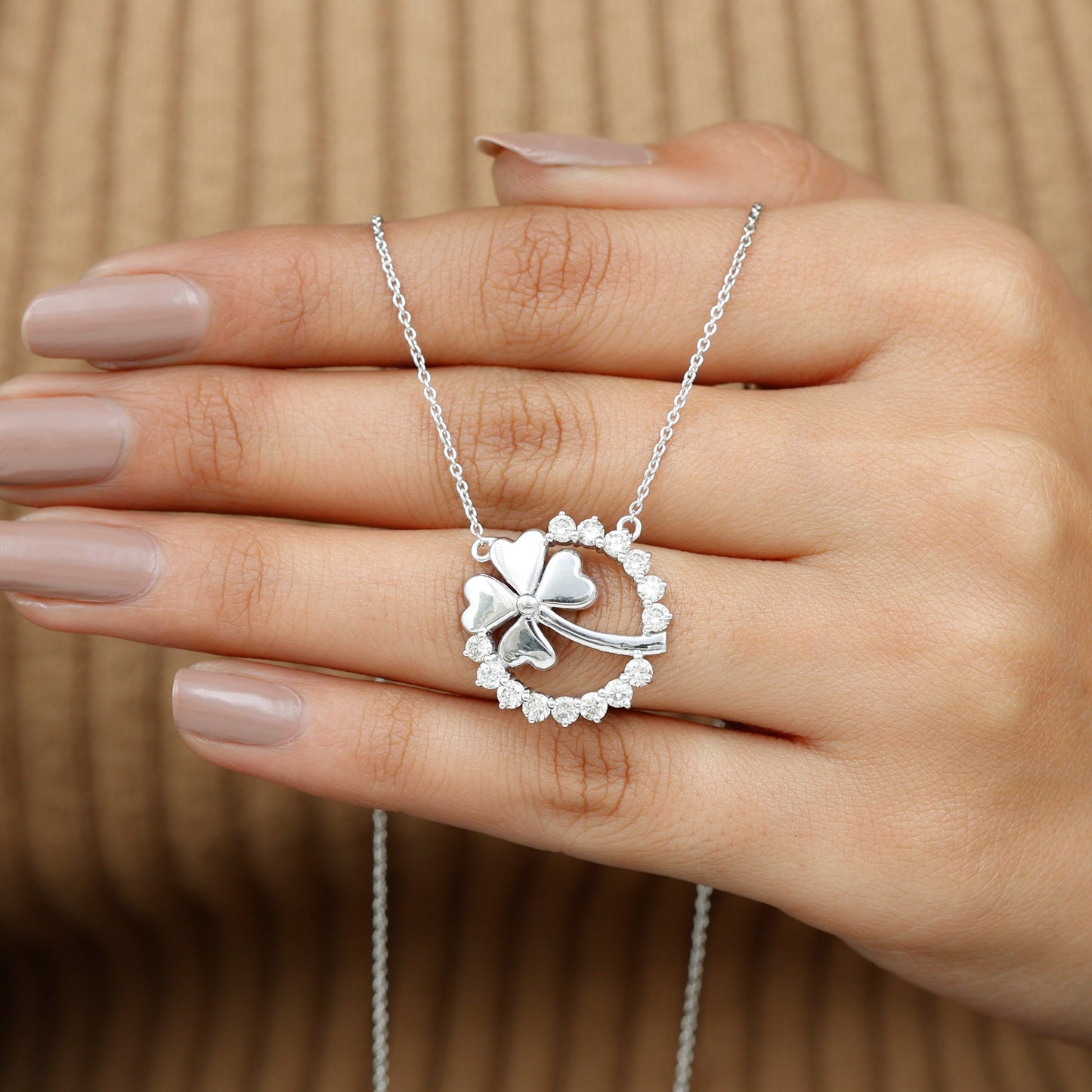 Clover Leaf Necklace with 1.26 TCW Round Cut Moissanite