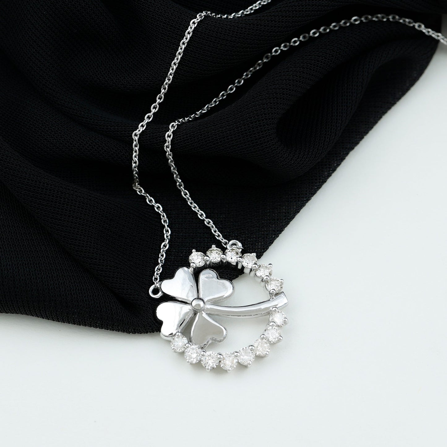 Clover Leaf Necklace with 1.26 TCW Round Cut Moissanite