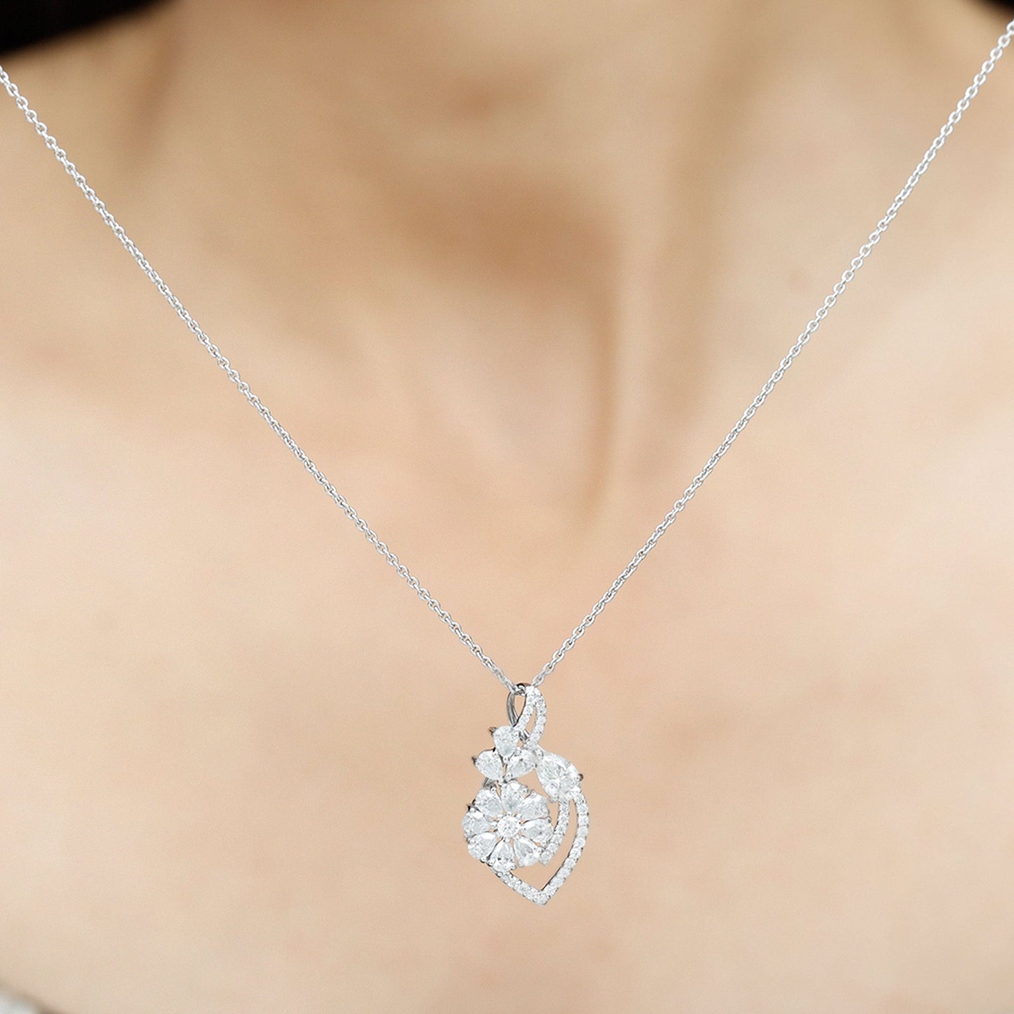 Infinity Necklace with 1.39 TCW Pear & Round Cut Moissanite