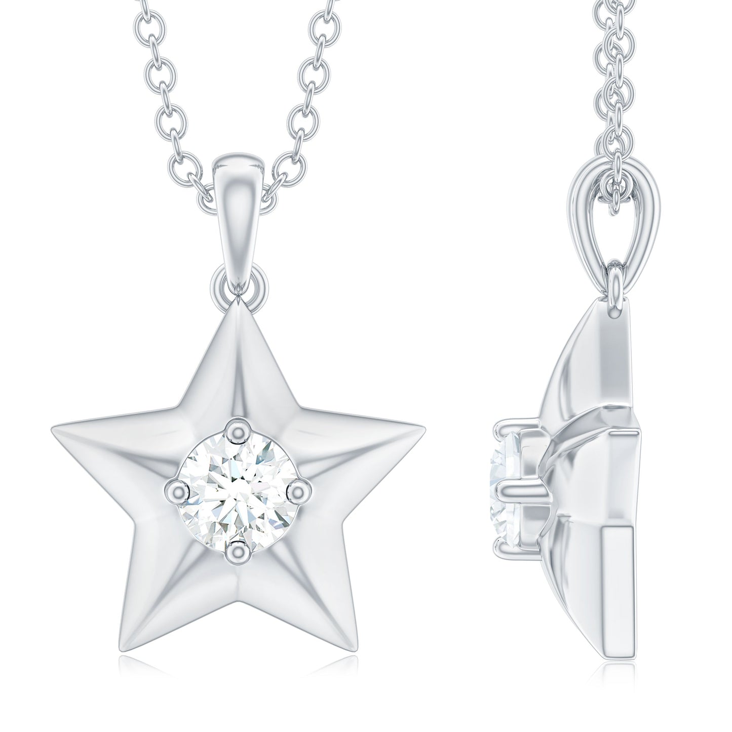 Solitaire Star Necklace with 0.32 CT Round Cut Moissanite