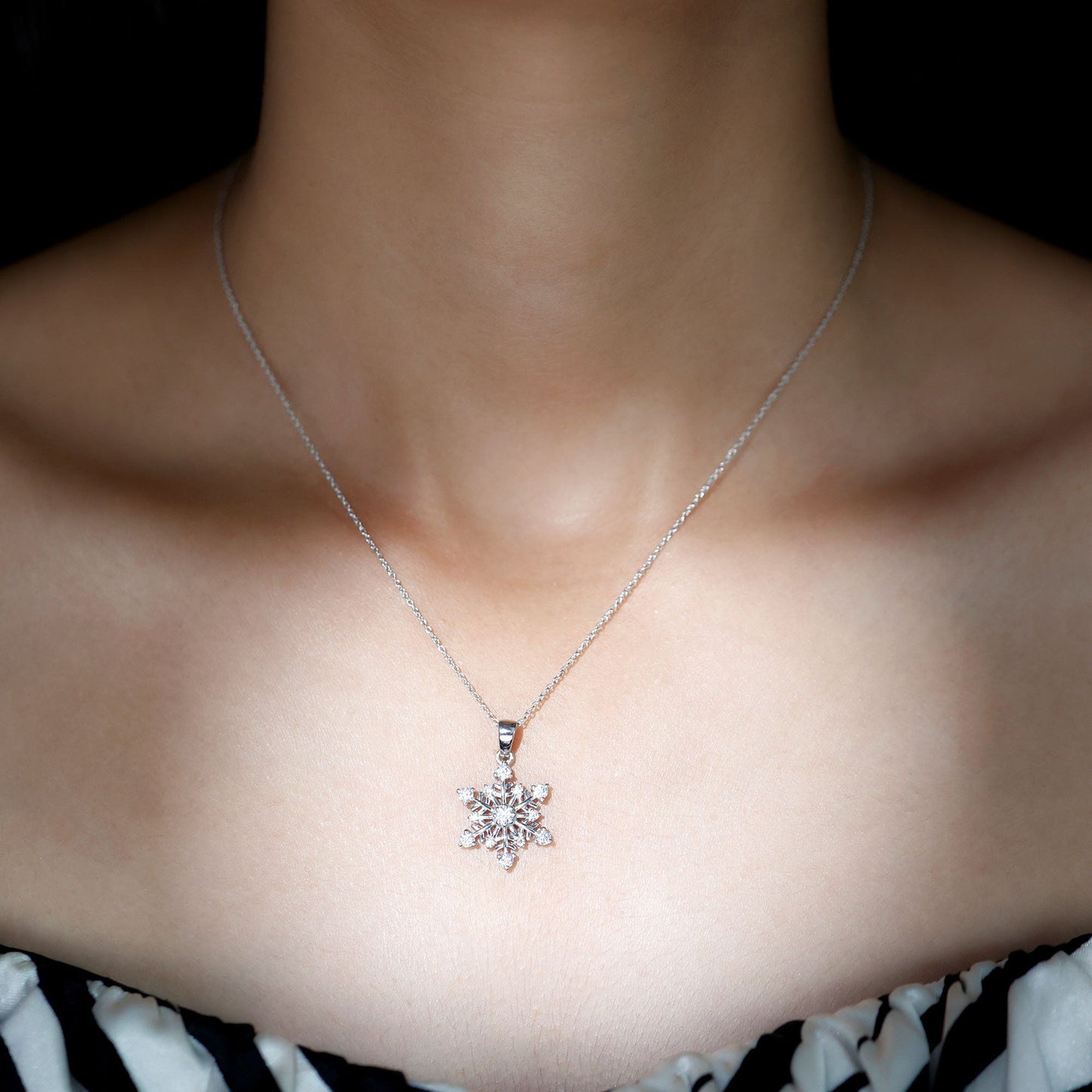 Classic Snowflake Necklace with 0.82 TCW Round Cut Moissanite