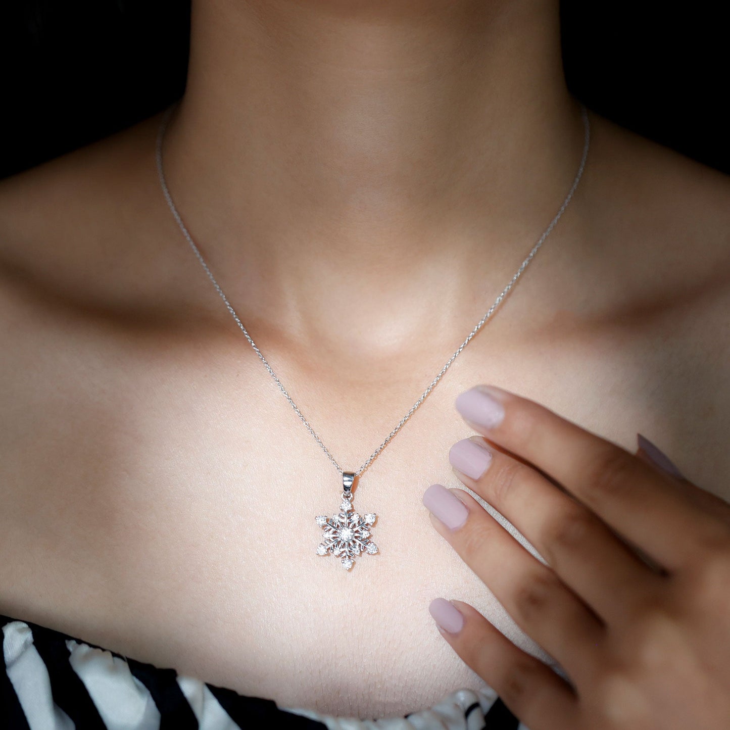 Classic Snowflake Necklace with 0.82 TCW Round Cut Moissanite