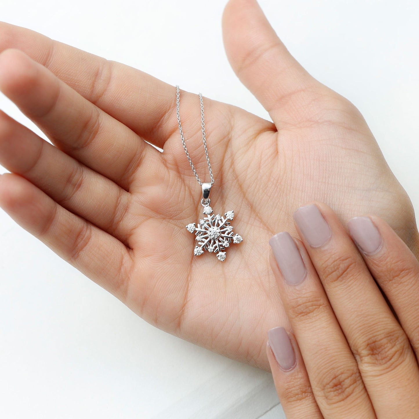 Classic Snowflake Necklace with 0.82 TCW Round Cut Moissanite