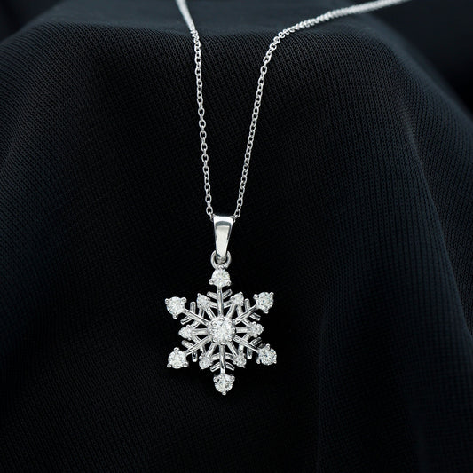 Classic Snowflake Necklace with 0.82 TCW Round Cut Moissanite