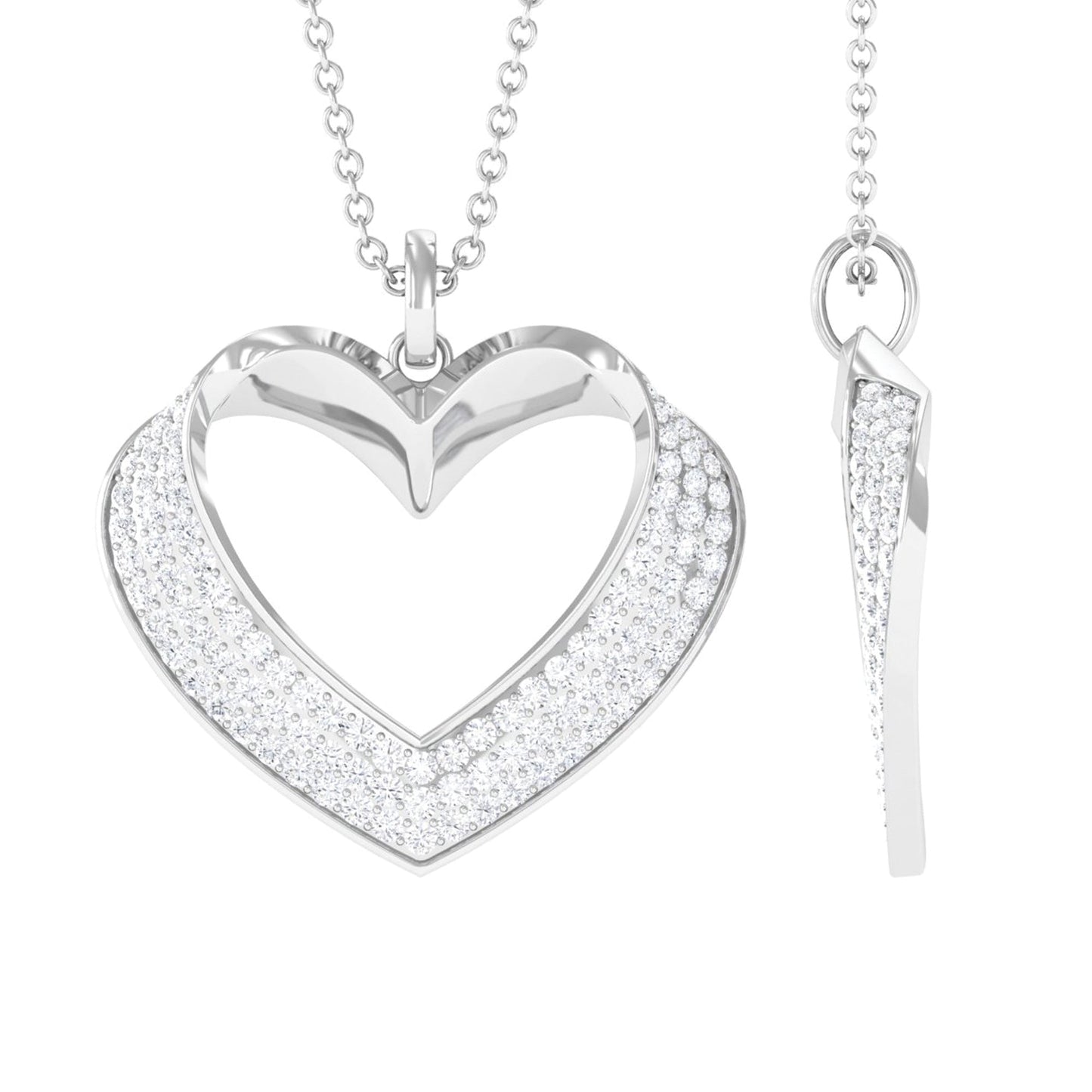 Open Heart Necklace with 0.87 TCW Round Cut Moissanite