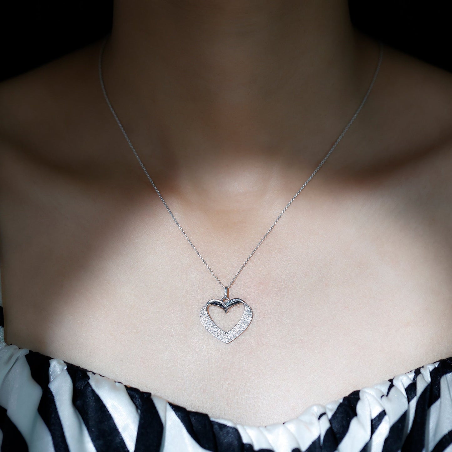 Open Heart Necklace with 0.87 TCW Round Cut Moissanite