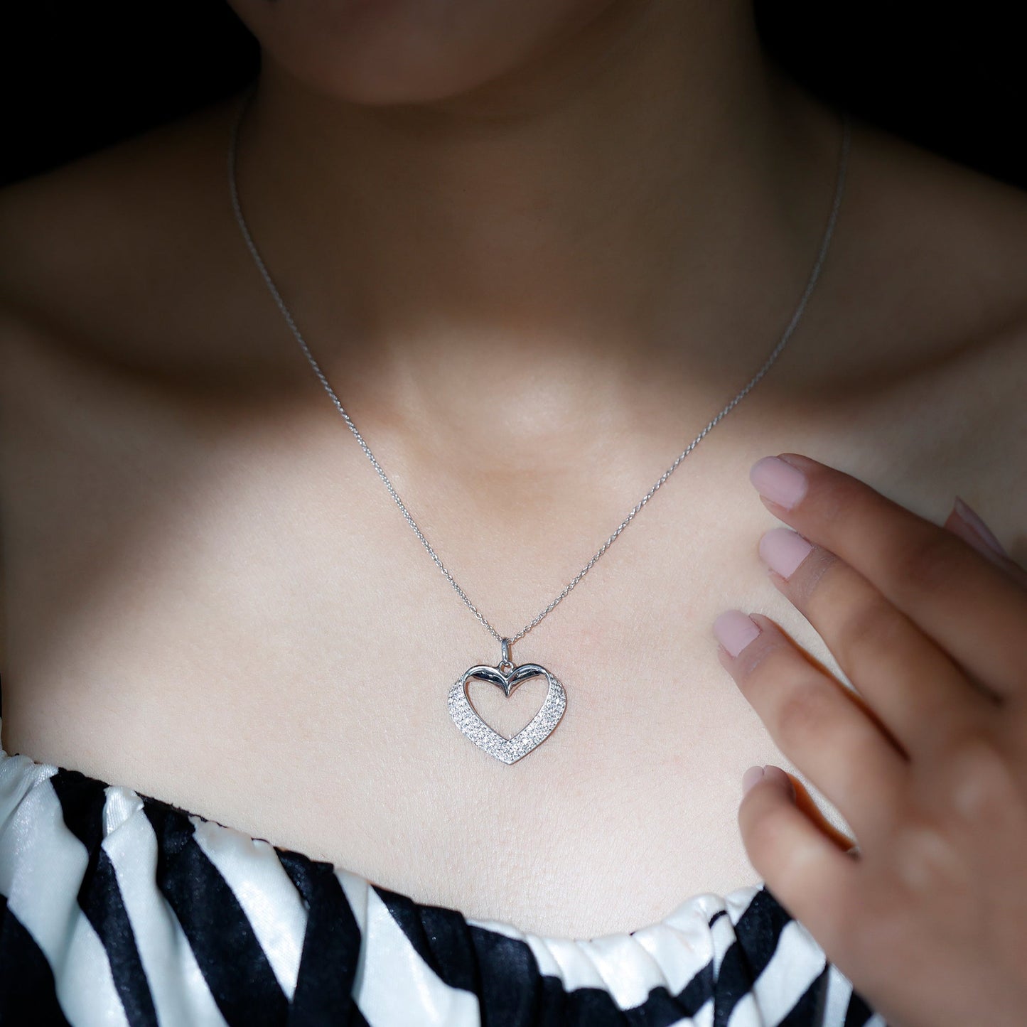 Open Heart Necklace with 0.87 TCW Round Cut Moissanite