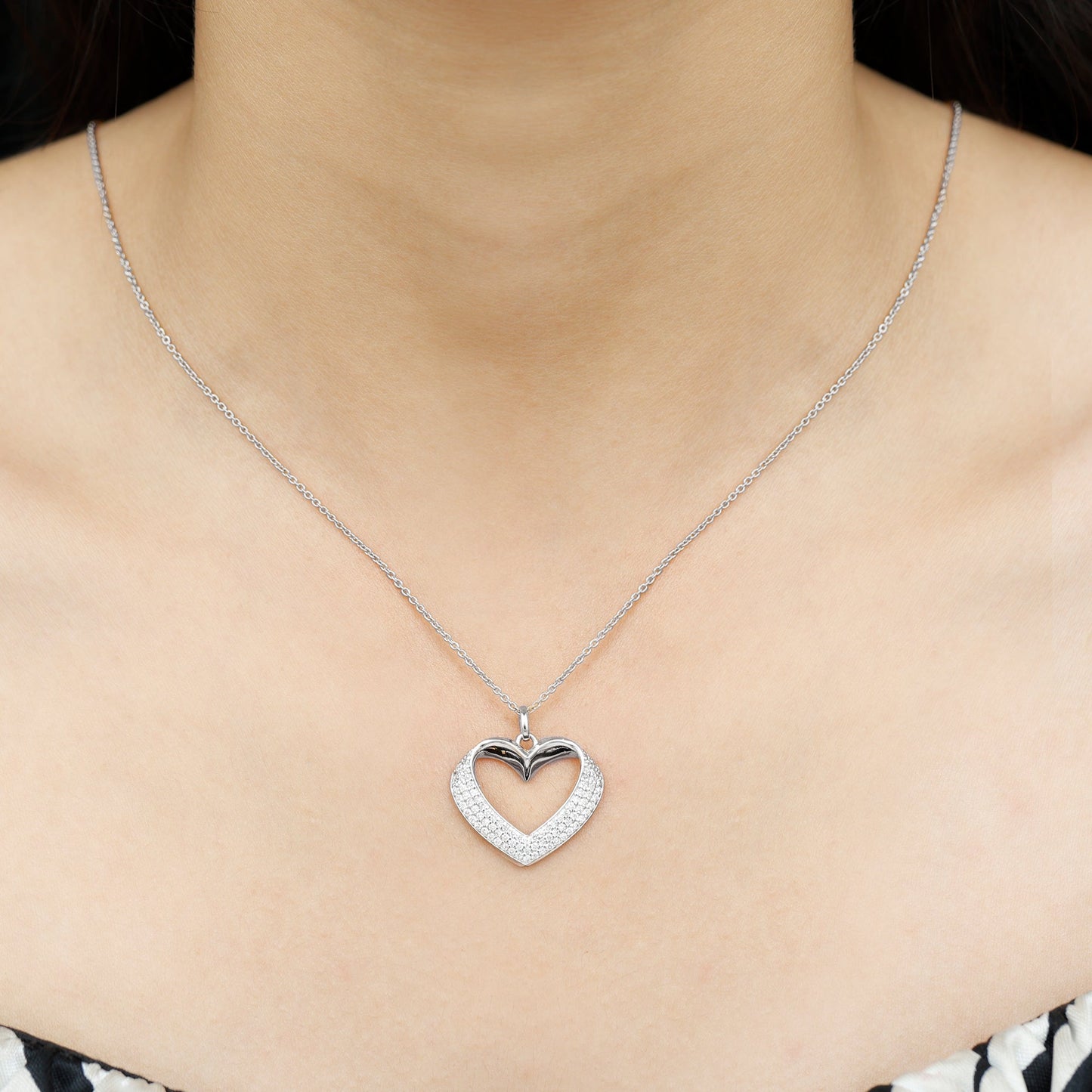 Open Heart Necklace with 0.87 TCW Round Cut Moissanite