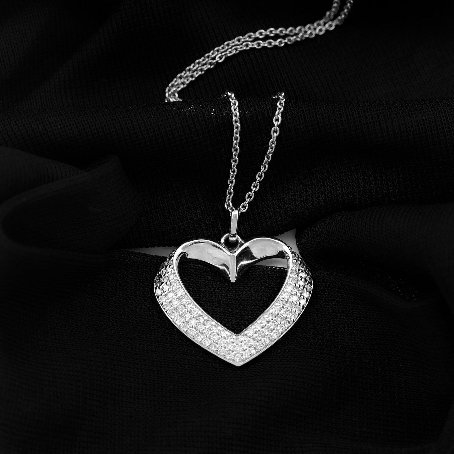 Open Heart Necklace with 0.87 TCW Round Cut Moissanite