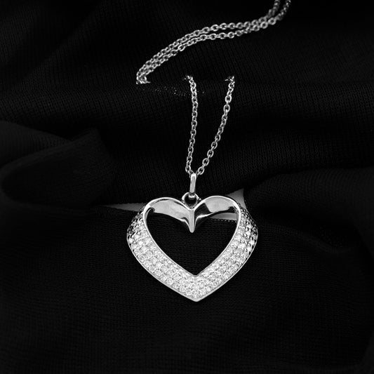 Open Heart Necklace with 0.87 TCW Round Cut Moissanite