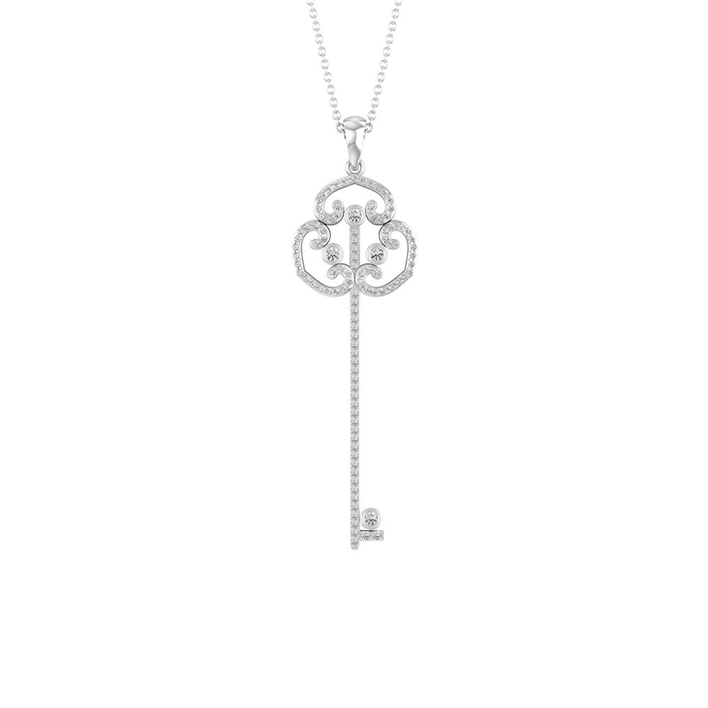 Gothic Key Necklace with 0.50 TCW Round Cut Moissanite