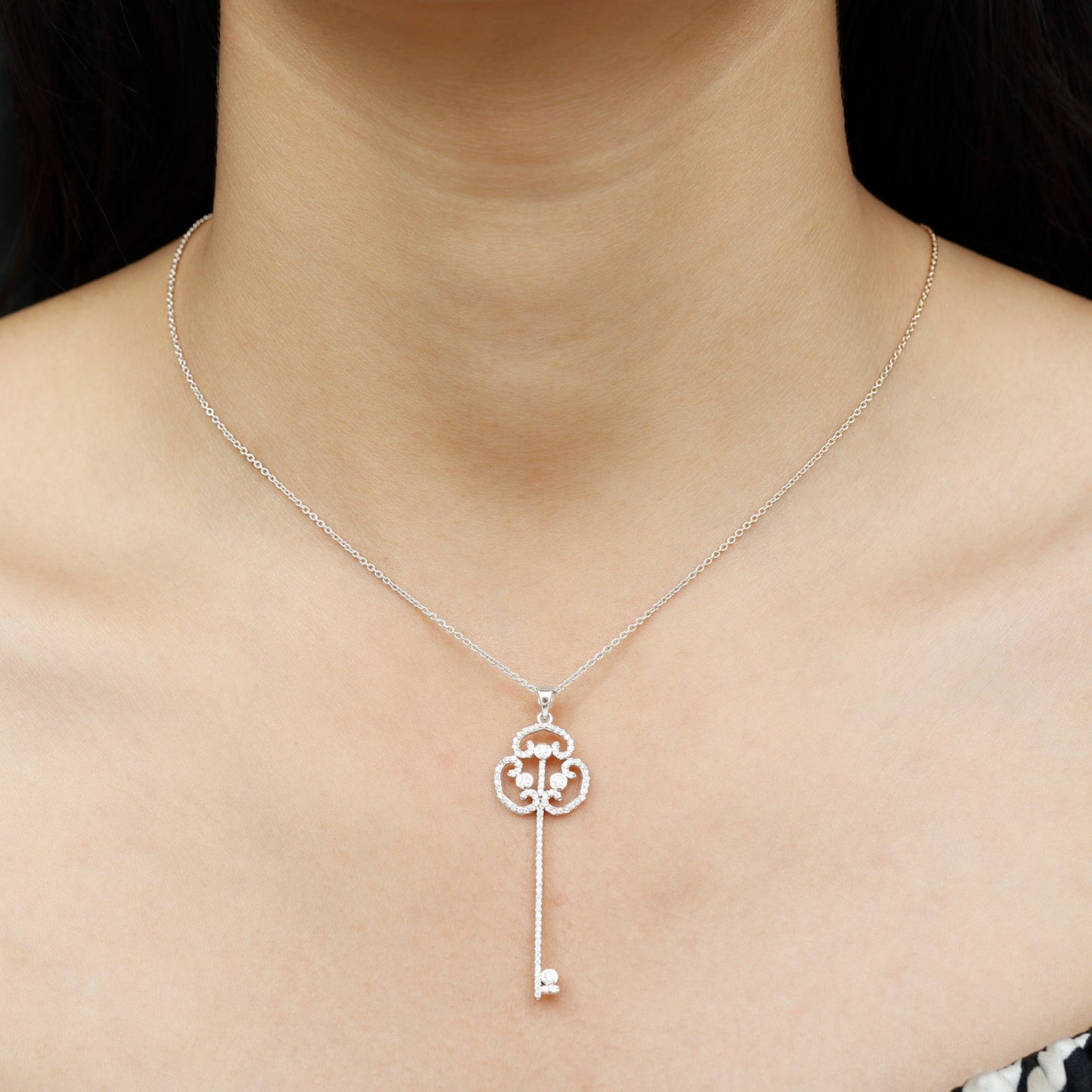 Gothic Key Necklace with 0.50 TCW Round Cut Moissanite