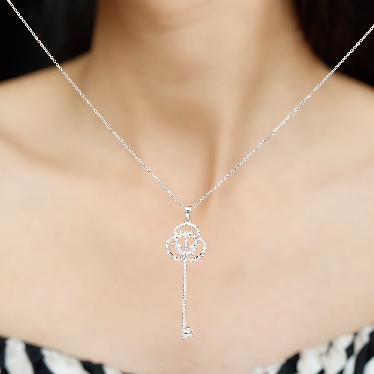 Gothic Key Necklace with 0.50 TCW Round Cut Moissanite