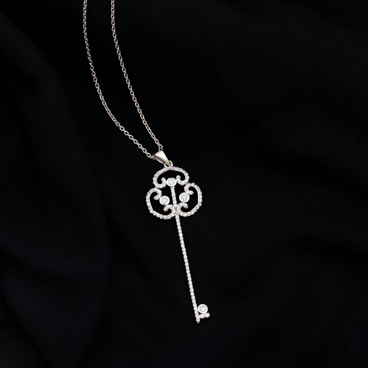 Gothic Key Necklace with 0.50 TCW Round Cut Moissanite