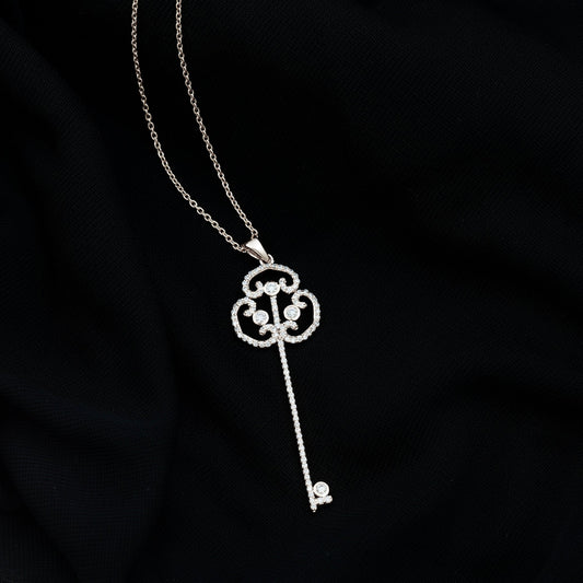 Gothic Key Necklace with 0.50 TCW Round Cut Moissanite