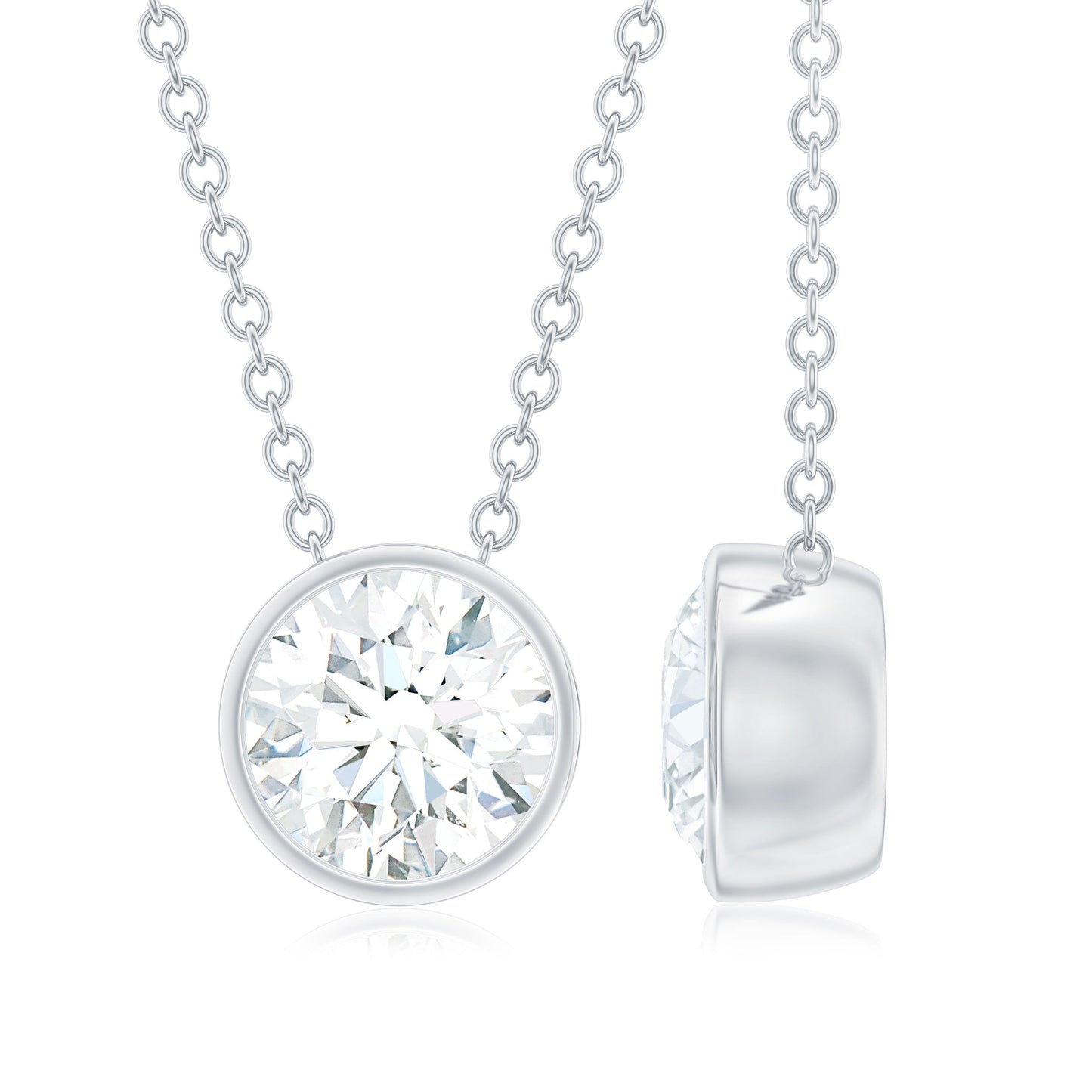 Bezel Necklace with 1.36 CT Round Cut Moissanite