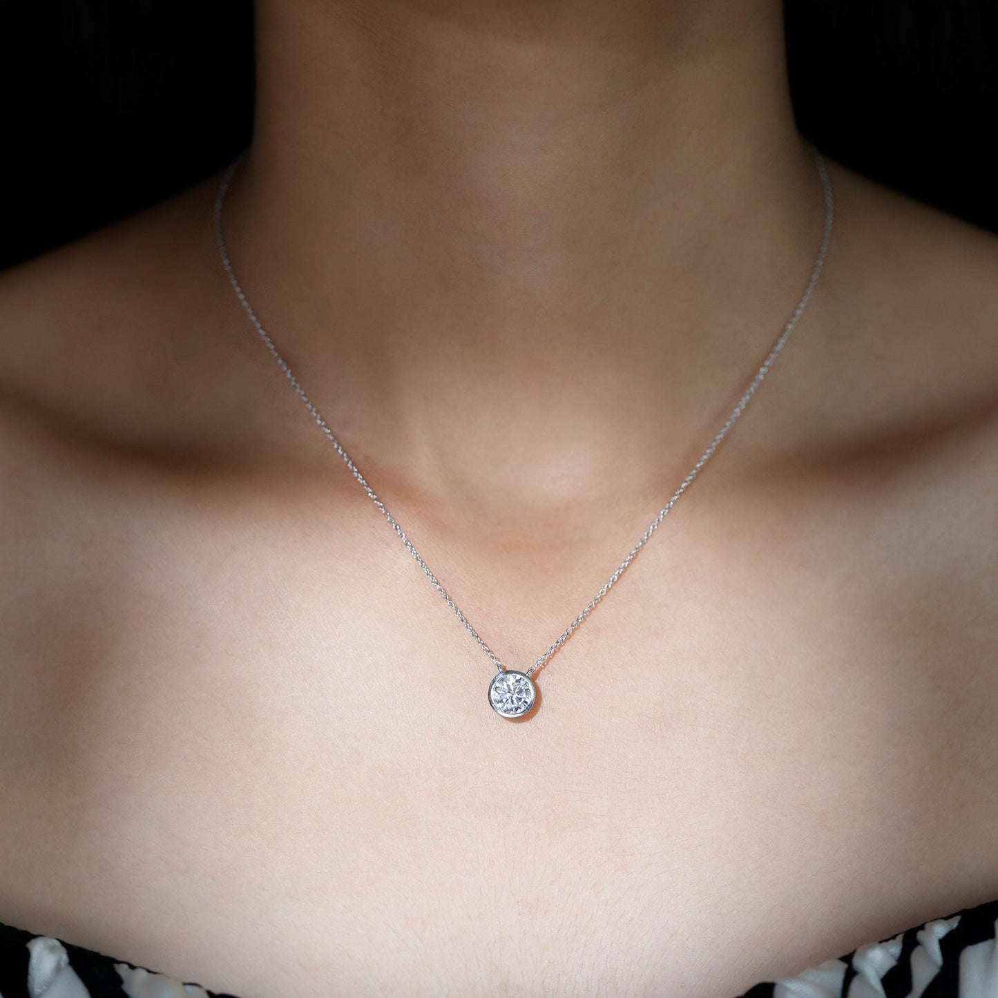 Bezel Necklace with 1.36 CT Round Cut Moissanite