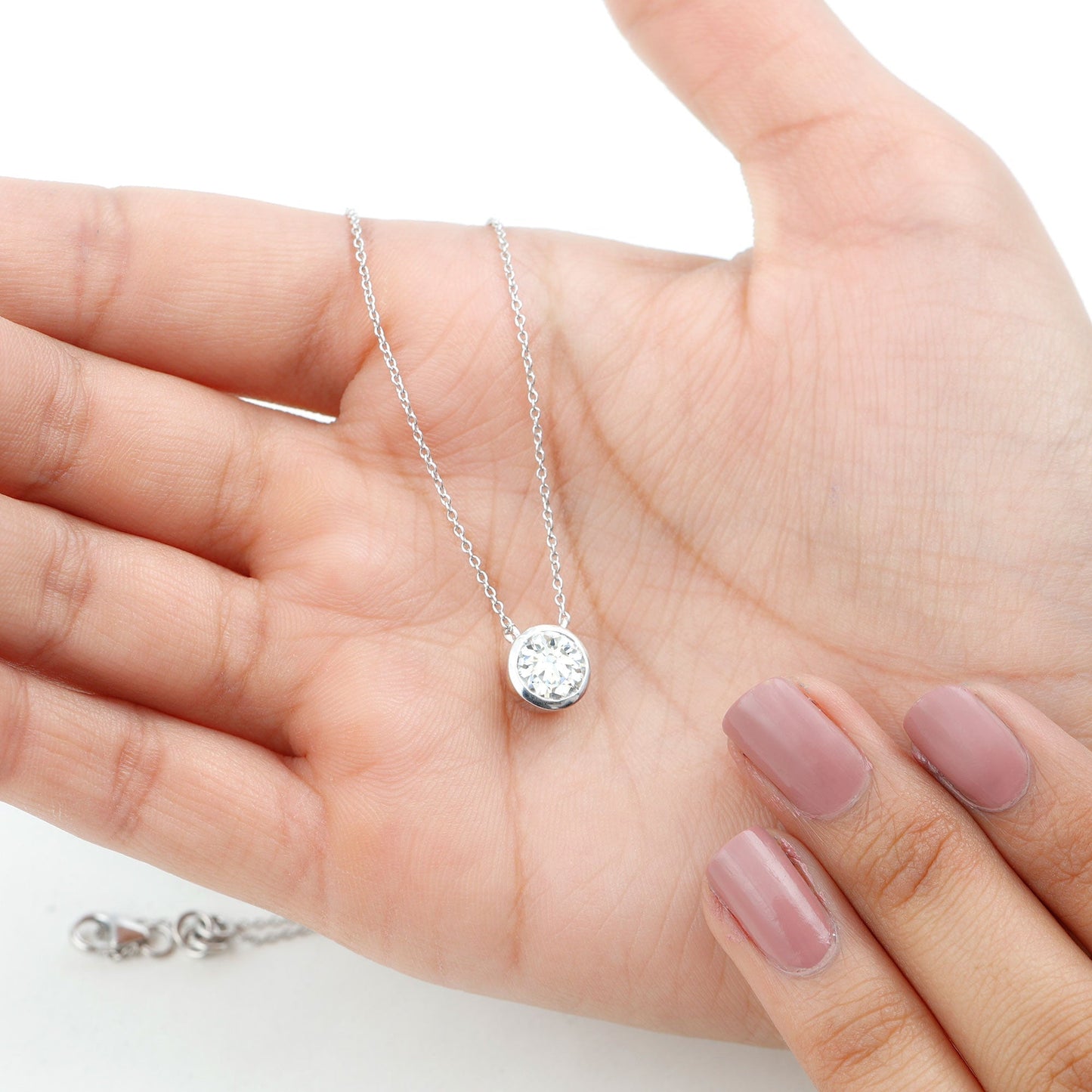 Bezel Necklace with 1.36 CT Round Cut Moissanite